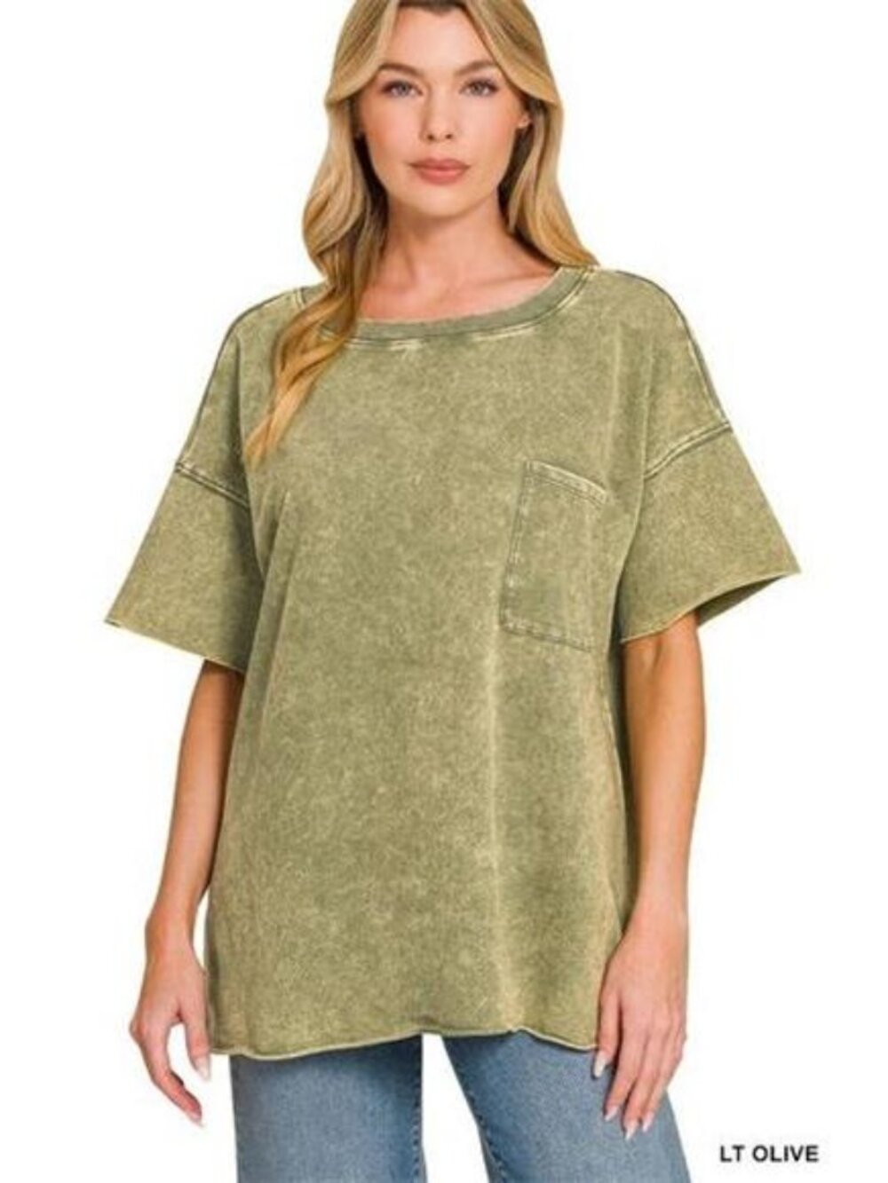 Zenana French Terry Washed Drop Shoulder Raw Edge Top